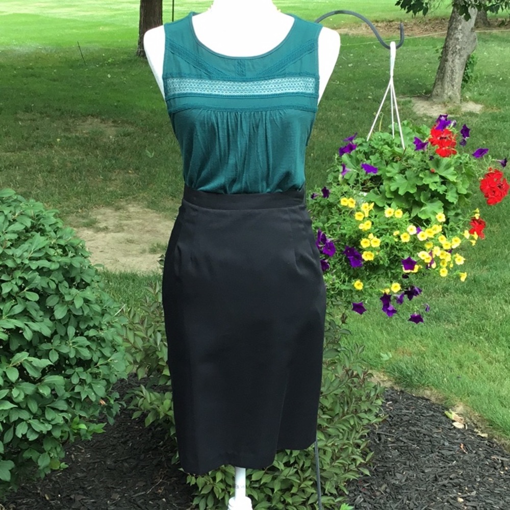 Isaac Hazan Tailored Black‎ Lined Office Pencil Skirt Machine Wash Size 10